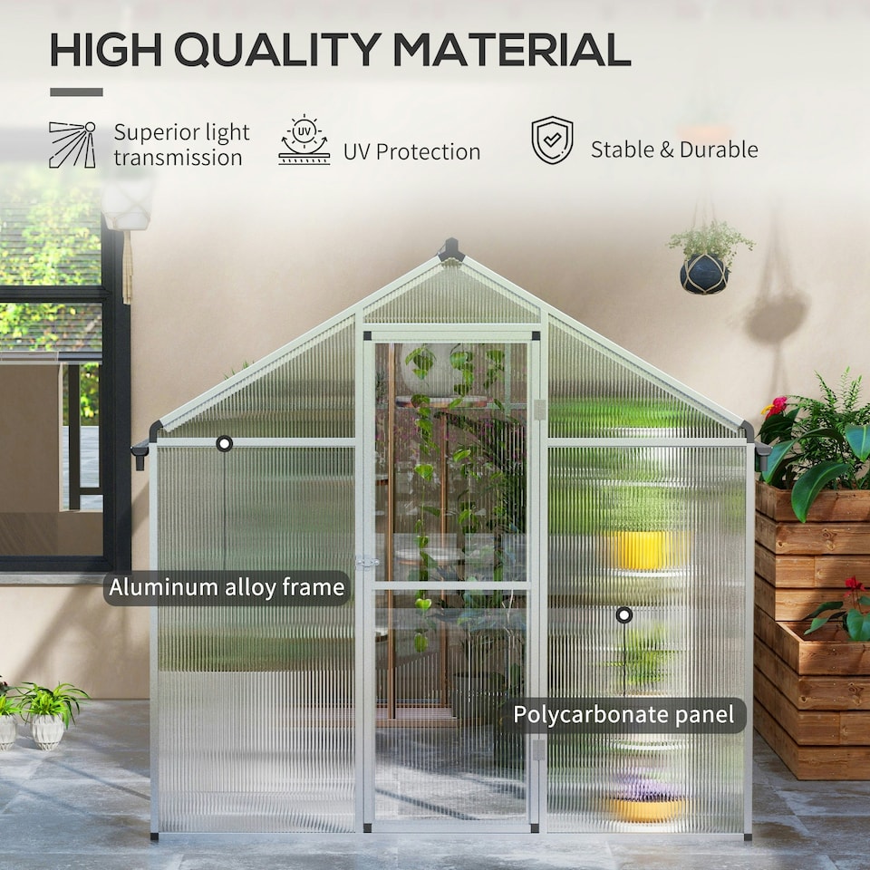 image 1 of Outsunny 10x6ft Aluminium Greenhouse with/ Door Window Galvanised Base