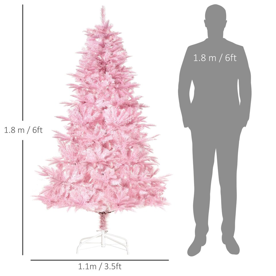 image 1 of HOMCOM 6FT Artificial Christmas Tree w/ Automatic Open for Home Party Pink