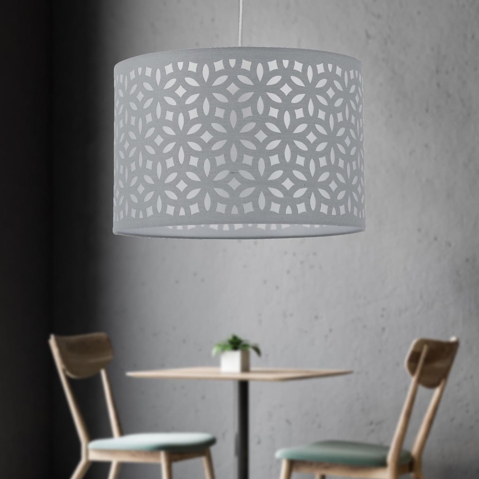 image 1 of Set of 2 Grey Laser Cut 30cm Pendant Lightshades | Grey | Large | 2