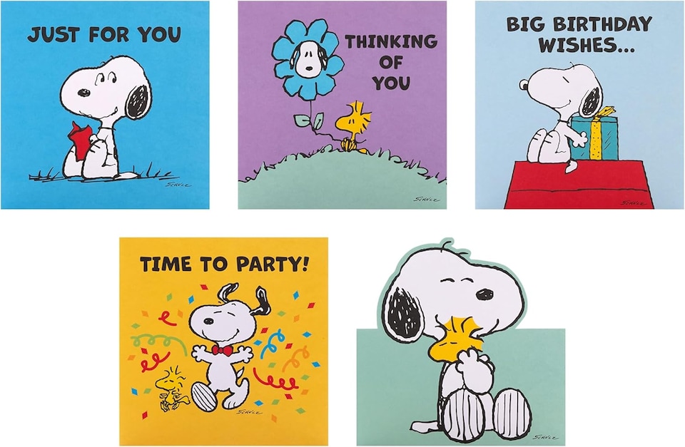 image 1 of Peanuts Comic Snoopy & Woodstock Pack of 10 in 5 Designs Birthday Cards