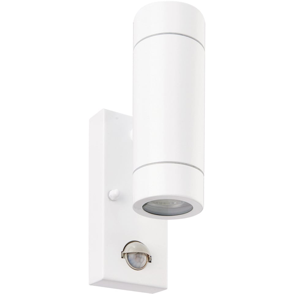 image 1 of Twin Up & Down IP44 Wall Light with PIR Sensor - 2 x 7W GU10 LED - Gloss White
