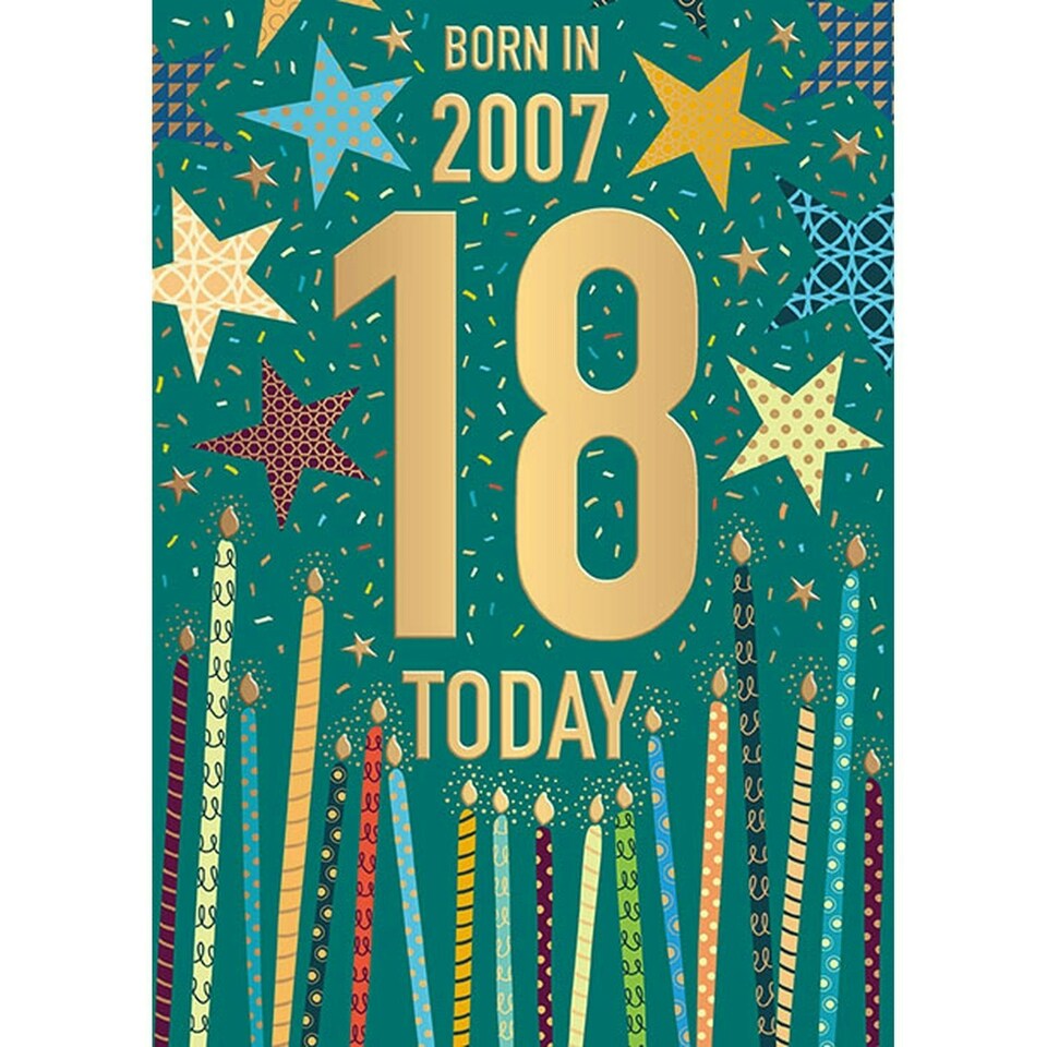Words 'n' Wishes Male 18th Birthday Card - Happy Birthday Card Age 18 with Born in 2007, Multi-Coloured