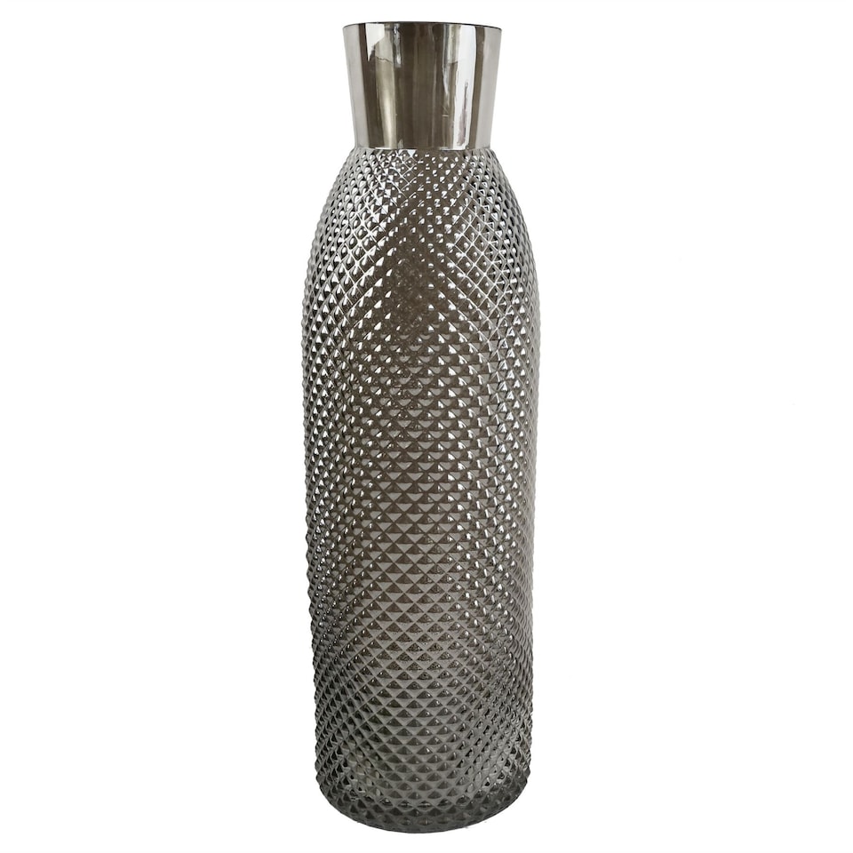 image 1 of 50cm Smoke Grey Diamond Tall Glass Vase | Grey | 50