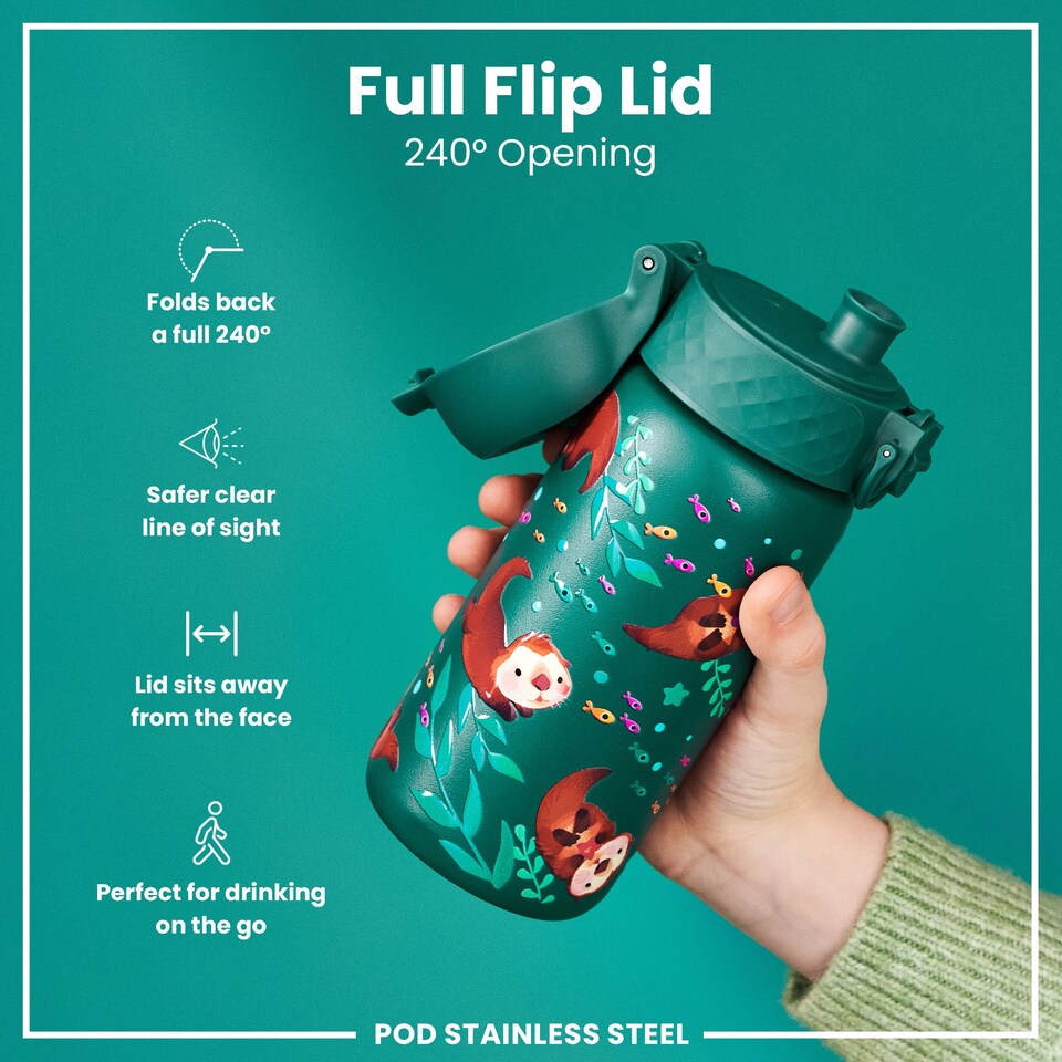image 1 of Leak Proof Kids Water Bottle, Stainless Steel, 400ml (13oz) | Blue | Otters | One Size