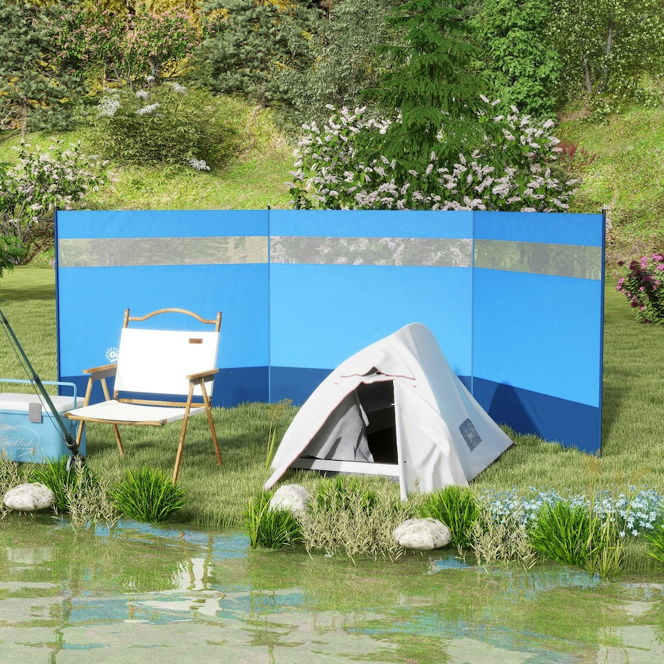 image 1 of Outsunny Camping Windbreaks with Clear Windows and Carry Bag, 440 x 140cm, Blue