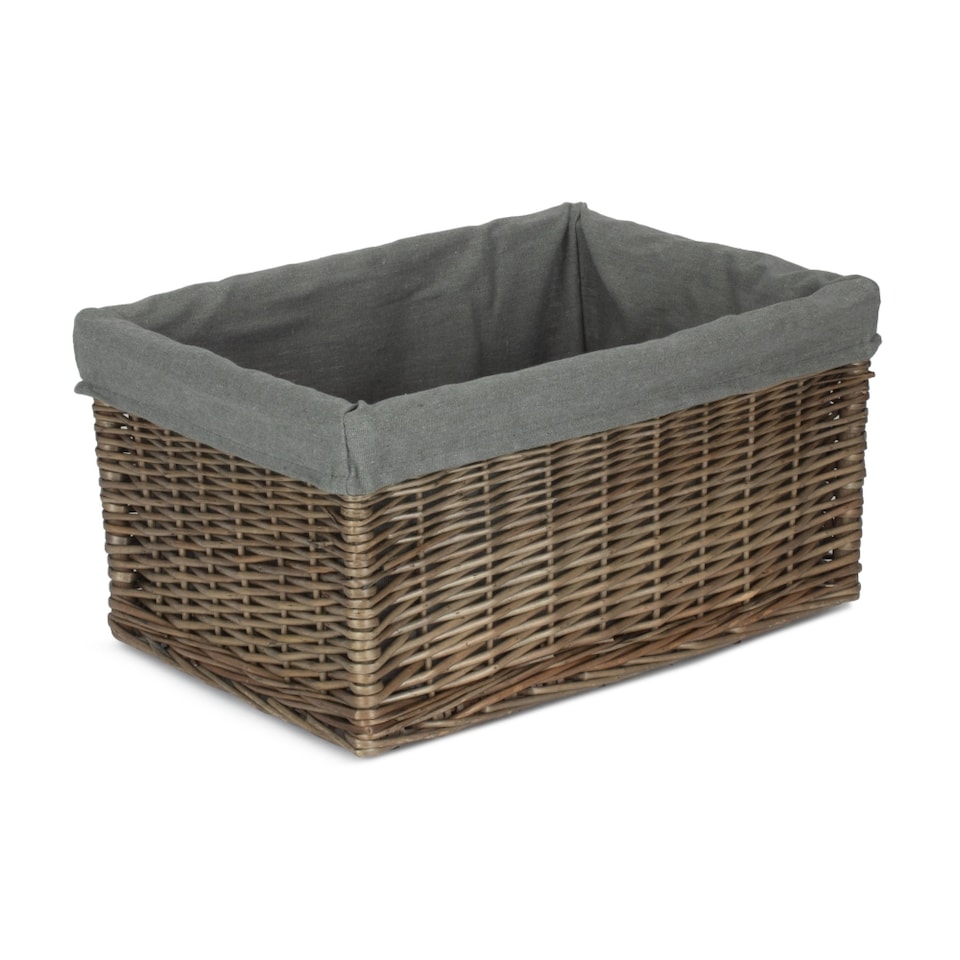 image 1 of Large Antique Wash Grey Cotton Grey Lined Willow Storage Baskets | Grey | Grey
