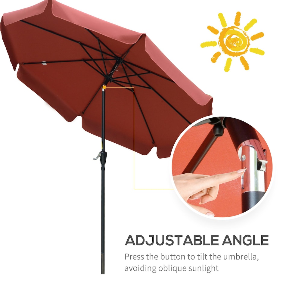 image 1 of Outsunny 2.7m Patio Umbrella Garden Parasol with Crank, Ruffles 8 Ribs Wine Red