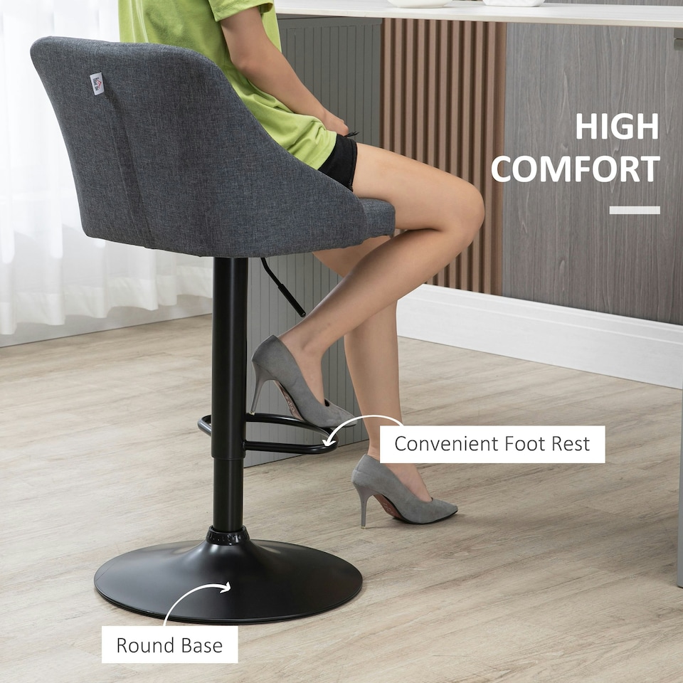 image 1 of HOMCOM Swivel Bar Stools Set of 2 Adjustable Height Fabric Bar Chairs Grey