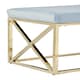 image 4 of Luxe Powder Blue Velvet And Gold Bench, Stylish Garden Bench For Outdoor, Accent Dining Bench For Diningroom Blue