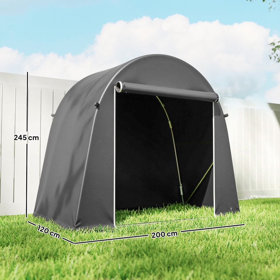 image 1 of Outsunny 8 x 4 ft Garden Storage Shed Tent, Waterproof Bike Tent with Roll-up Zipper Door and Galvanised Metal Frame, Outdoor Portable Shed Storage Shelter for Bike, Garden Tools | Grey