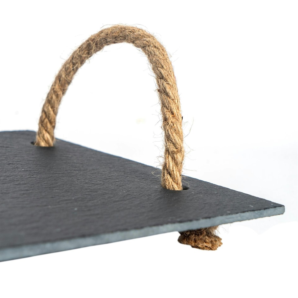 image 1 of Argon Tableware Slate Serving Tray with Rope Handles - 40 x 20cm Grey