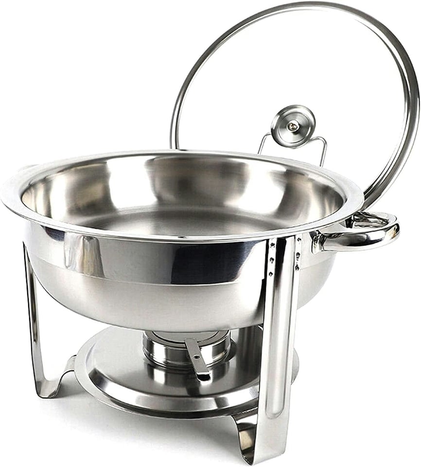 image 1 of Stainless Steel Round Chafing Dish Buffet Dish Party Food Warmer with Glass Lid, 4.5 LTR, 30cm, Silver