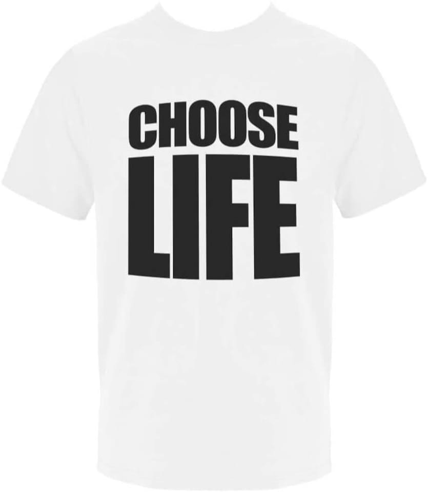 image 1 of “CHOOSE LIFE” T-Shirt Costume Set – Unisex Adult  –  George Michael Style Fancy dress costume | White | S