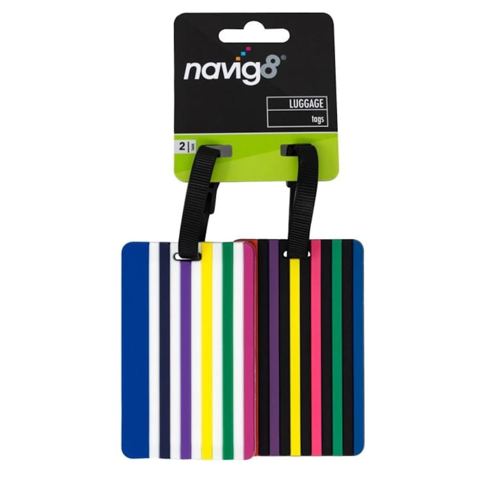 Navig8 Travel Luggage Tags Colour Stripe 2pk - One Colour - One Size
