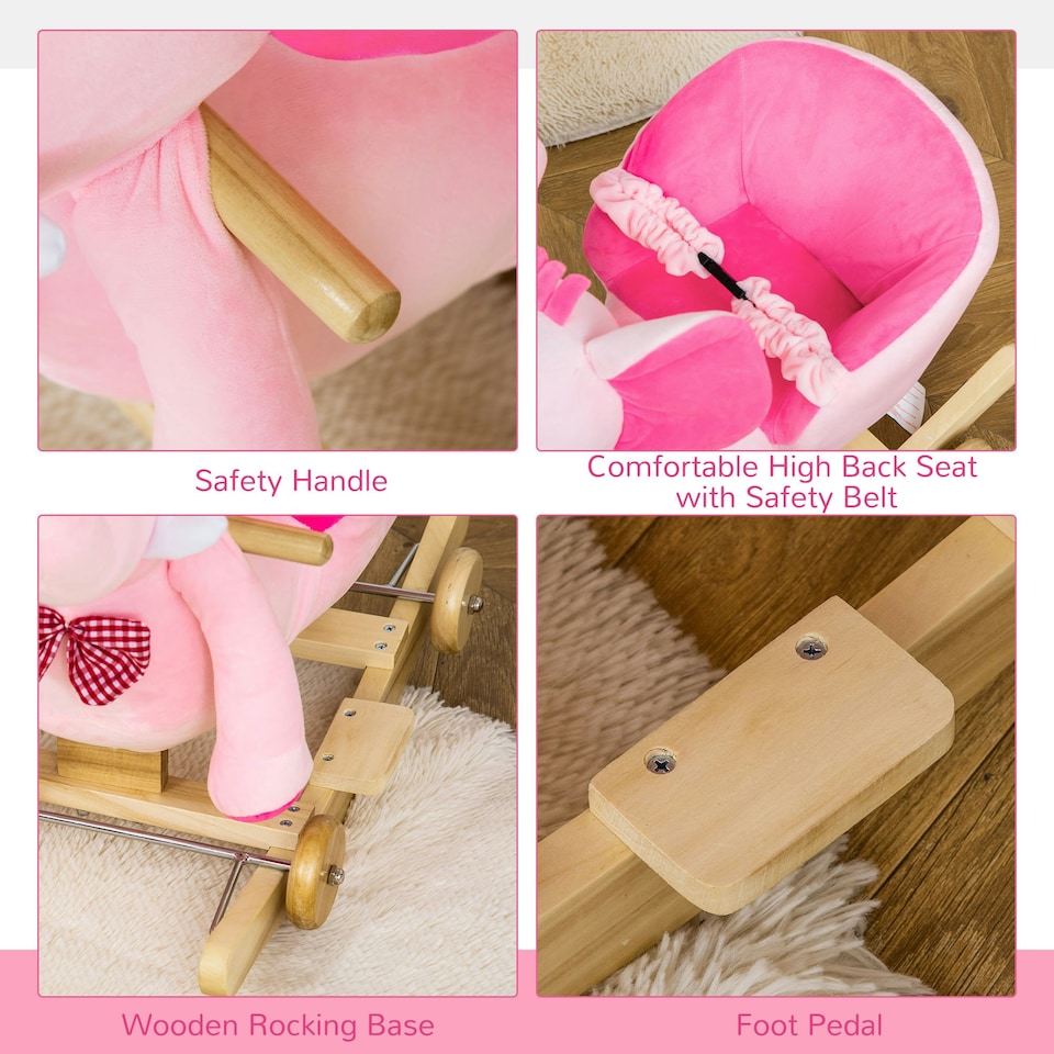 image 1 of HOMCOM 2-in-1 Baby Rocking Horse Ride On Elephant W/ Wheels Music, Pink
