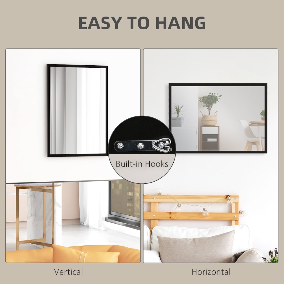 image 1 of HOMCOM 70x50cm Wall Bathroom Mirror for Home Decor, Vanity Mirror, Black