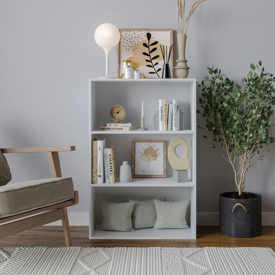 image 1 of 3-Tier Bookcase Shelving Storage Unit- 90x60x29cm Grey | Unit Colour: Grey