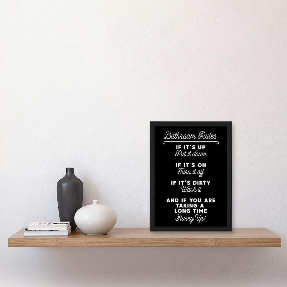 image 1 of Funny Bathroom Toilet Rules A4 Black Framed Print