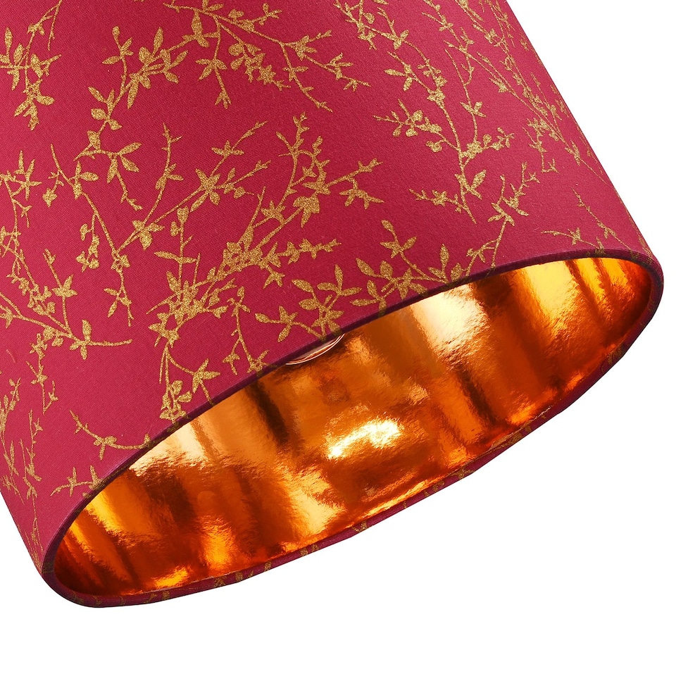 image 1 of Modern Burgundy Cotton Fabric 10" Lamp Shade with Copper Foil Floral Decoration | Purple | Burgundy | 1