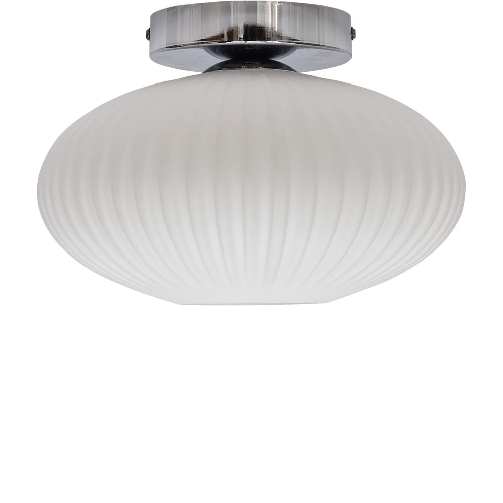 First Choice Lighting Baton - White Ribbed Oval Glass Chrome Ceiling Light Fitting