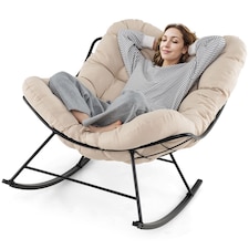 COSTWAY Indoor Outdoor Rocking Chair Oversized Egg Papasan Chair-Beige
