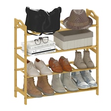 HOMCOM 4-Tier Shoe Rack, Bamboo Shoe Shelf Stand, Natural Wood Finish Brown