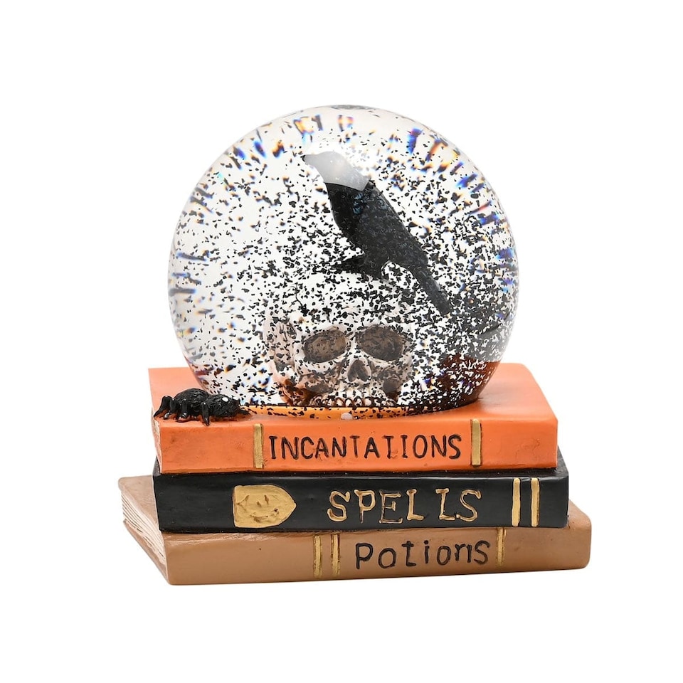 image 1 of Widdop Gifts Skull and Crow on Spell Books Halloween Globe