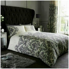 VELVETIO Empire Damask Printed Duvet Cover Set Reversible Polycotton Beddings Cream | Double
