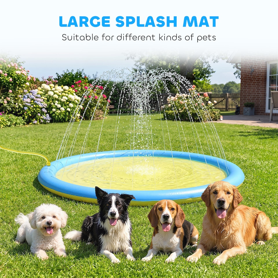 image 1 of PawHut 170cm Splash Pad Sprinkler for Pets Dog Pool Non-slip Outdoor Yellow