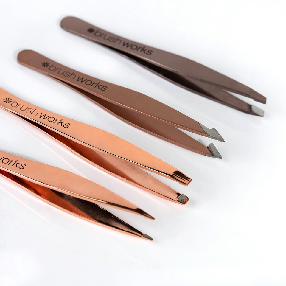 image 1 of Brushworks 4 Piece Combination Tweezer Set - Gold