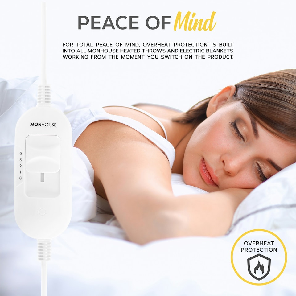 image 1 of MONHOUSE Premium Soft Fleece Electric Blanket - Heated Under Blanket - Detachable Controller & Machine Washable - 3 Heat Settings - Double 120x135cm - White