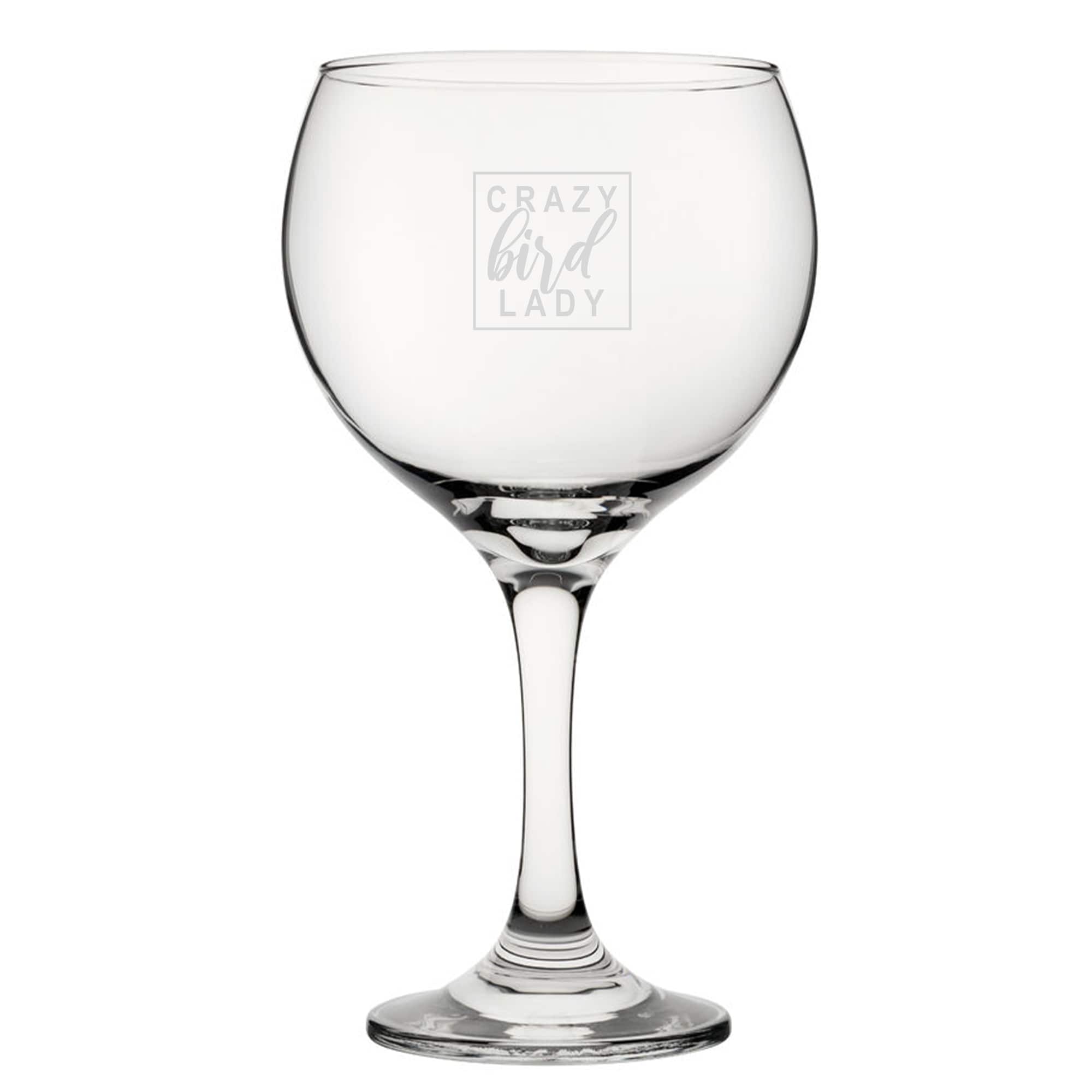 Personalised Crazy Bird Lady Engraved Gin Balloon Cocktail Glass
