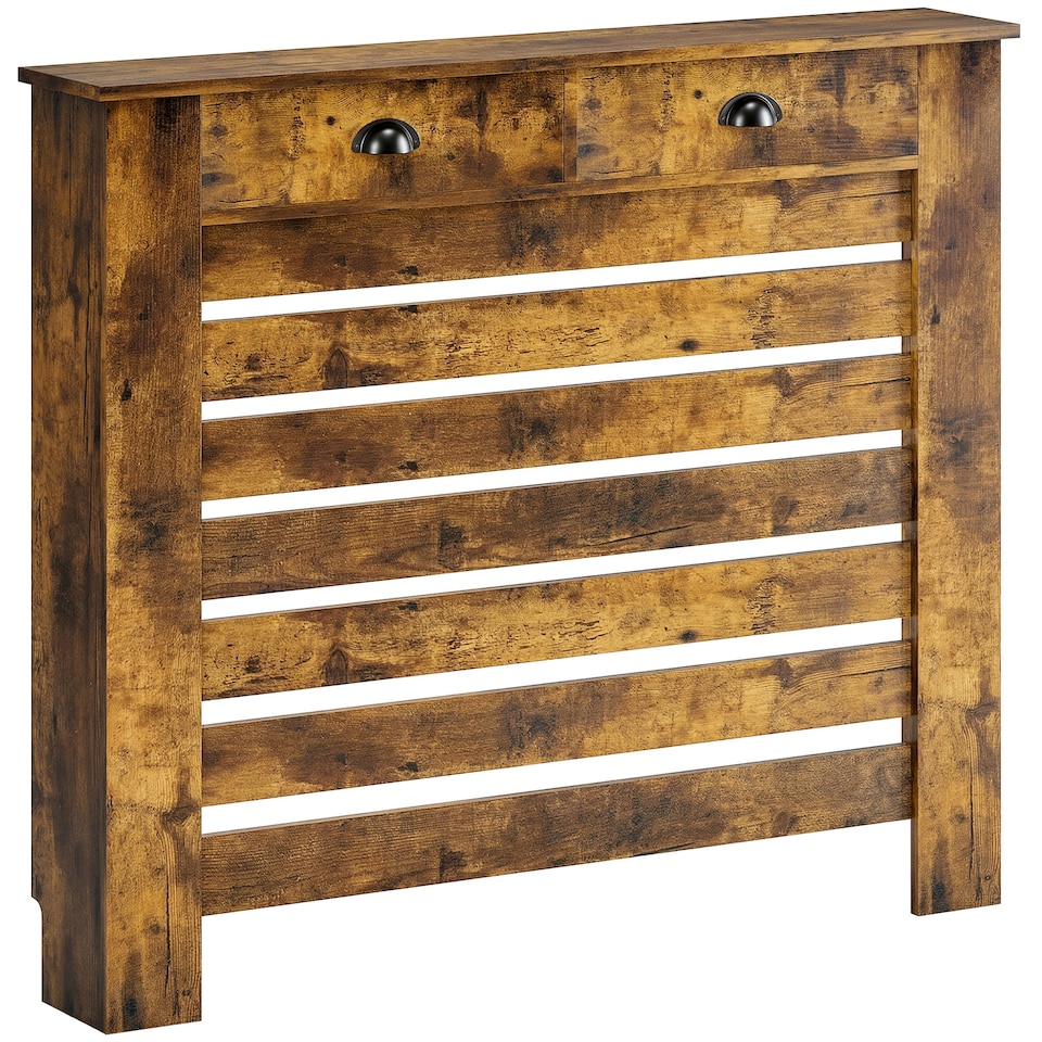 image 1 of HOMCOM Radiator Cover with Drawer, Horizontal Slat, 111cm, Rustic Brown