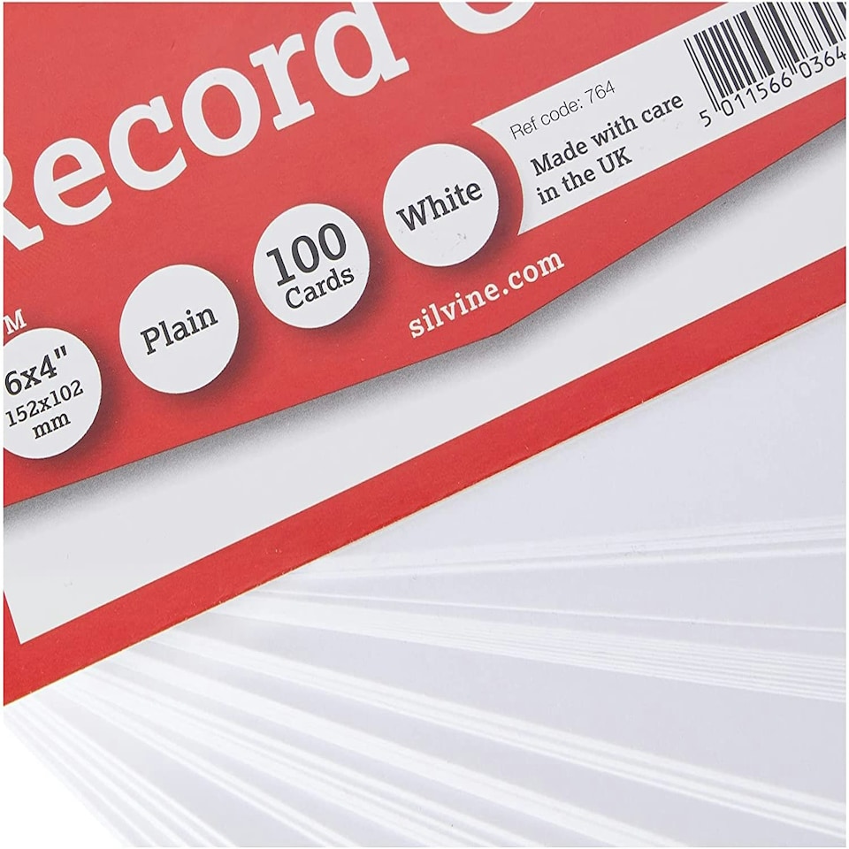 image 1 of Pack of 100 Plain White Record Cards 6x4" (152x101mm)