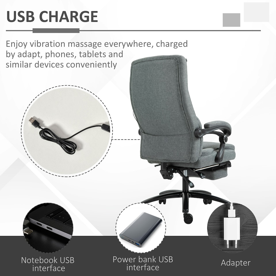 image 1 of Vinsetto Executive Office Chair with Vibration Massage Pillow USB Power Wheels