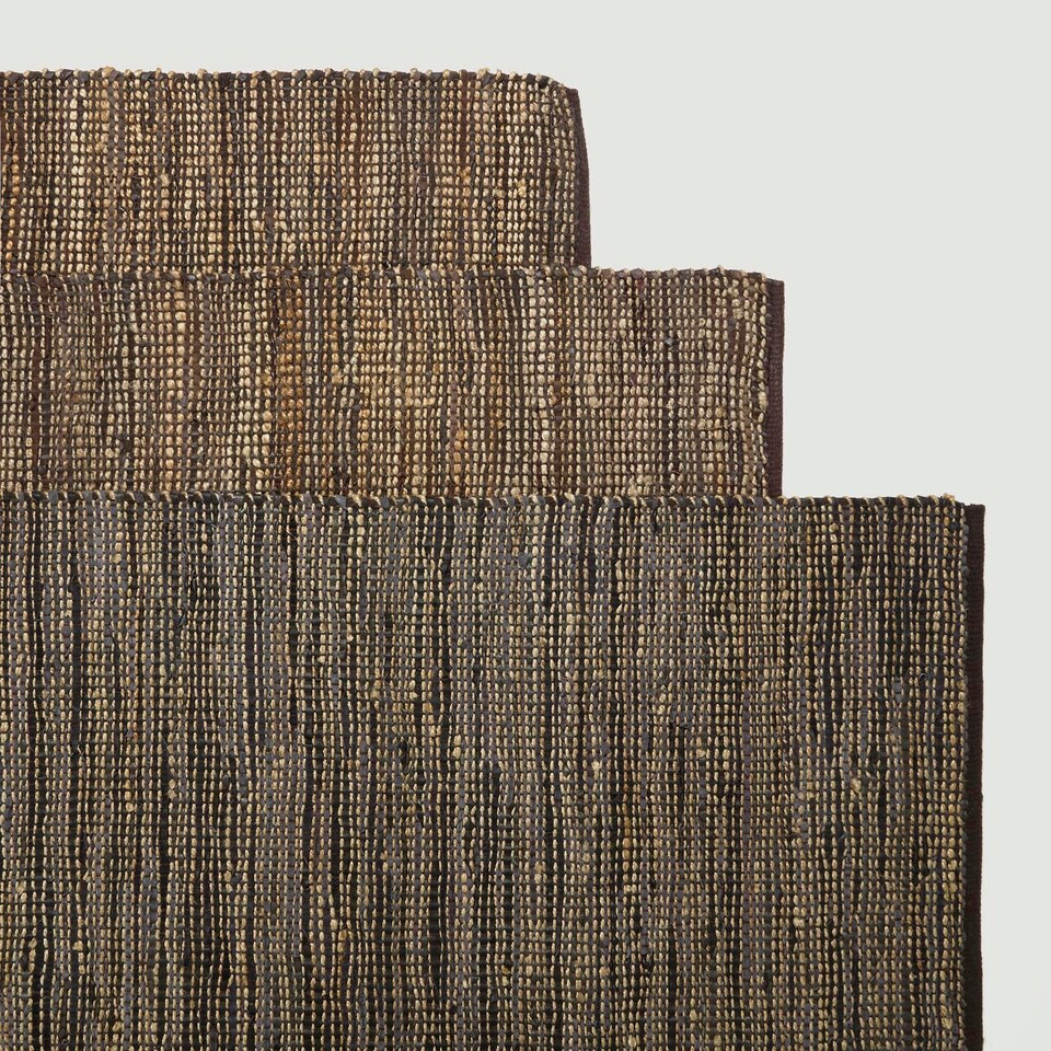 image 1 of Homescapes Madras Leather Hemp Rug Brown - 150 x 240 cm Brown | 150 x 240 cm