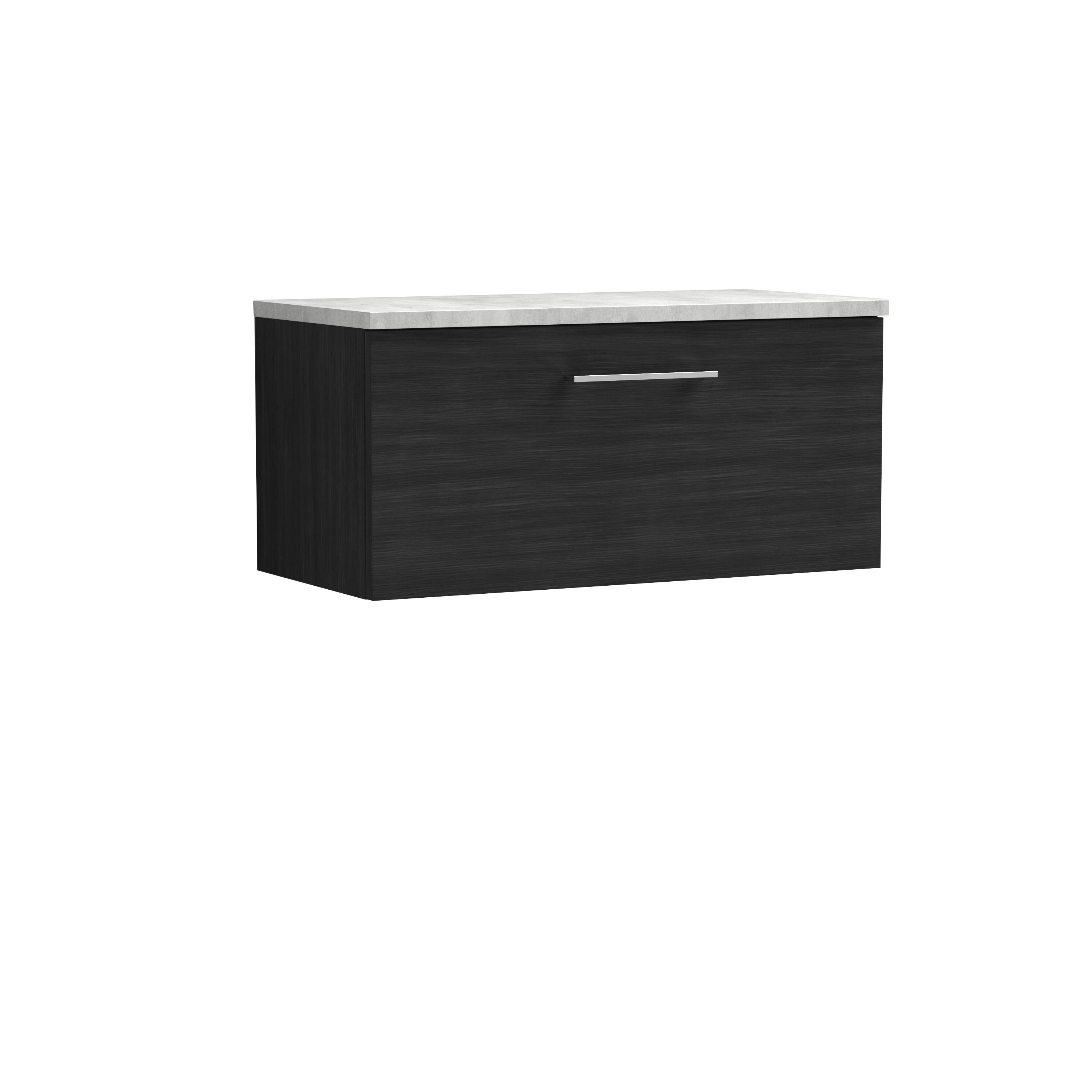 Balterley Level Wall Hung Single Drawer Vanity Unit with Laminate Worktop for Modern Bathroom Storage Black Black Woodgrain