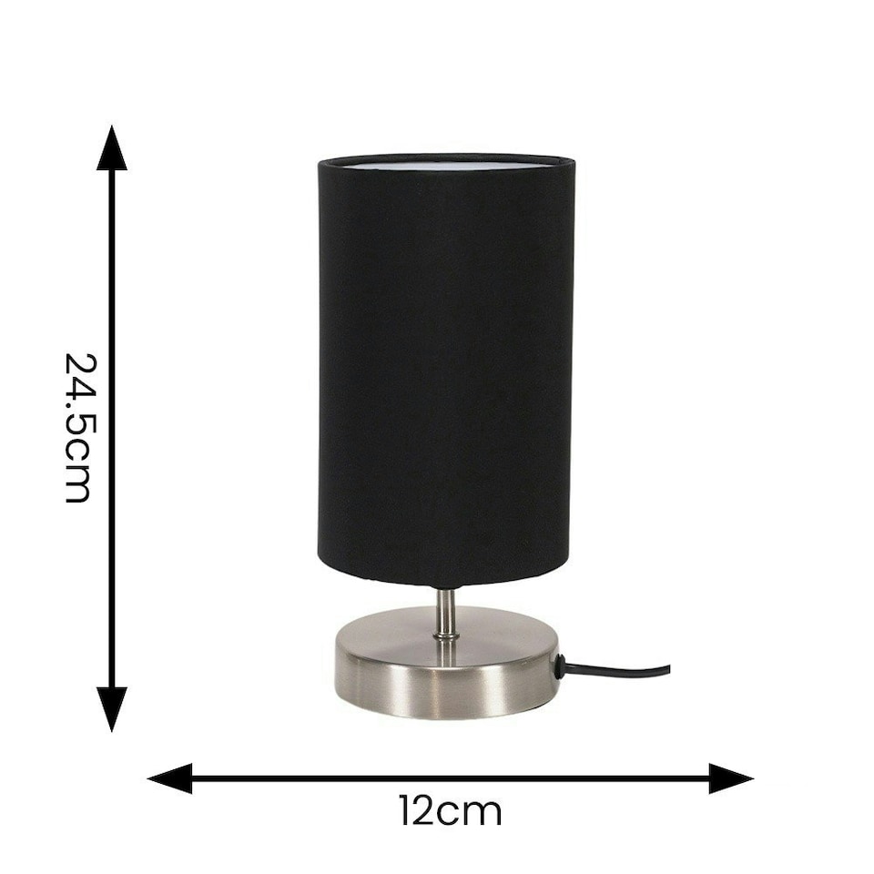 image 1 of ValueLights Francis Brushed Chrome Touch Table Lamps Black Shade & Bulb