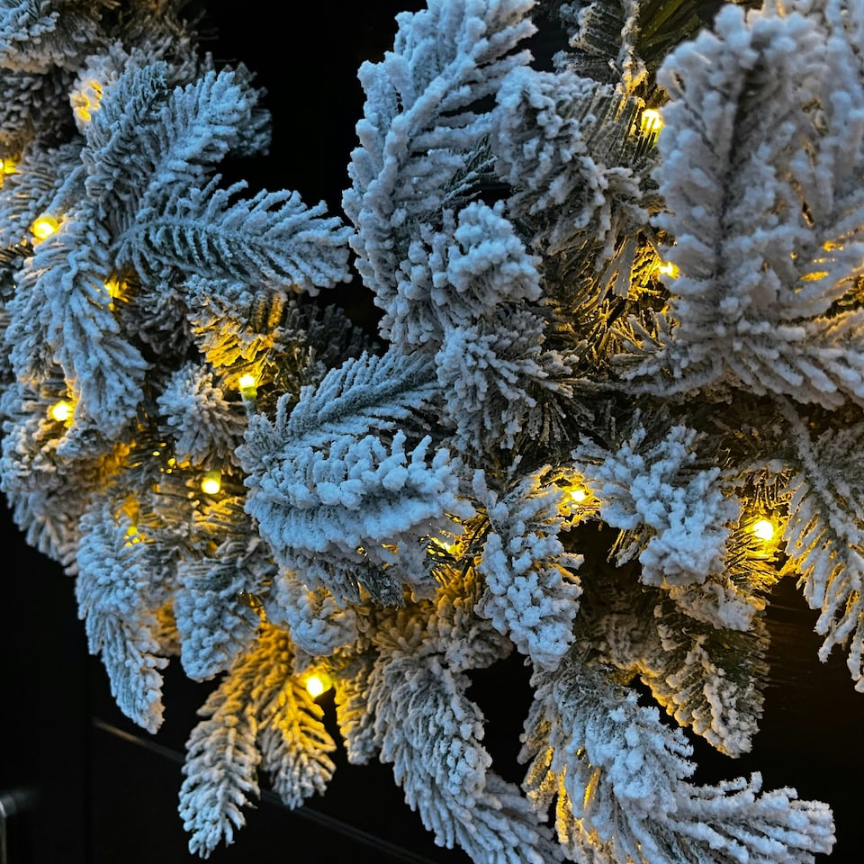 image 1 of 60cm Premium Mixed branch prelit Snow Flocked Christmas Wreath - with timer