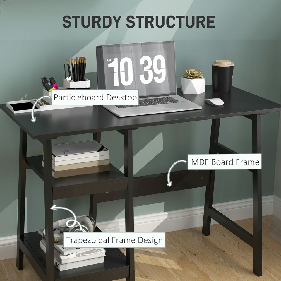 image 1 of HOMCOM Computer Writing Desk w/ Shelf PC Workstation for Home Office White