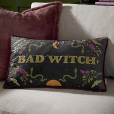 Furn Bad Witch Embroidered Velvet Cushion | Black | Black Magic