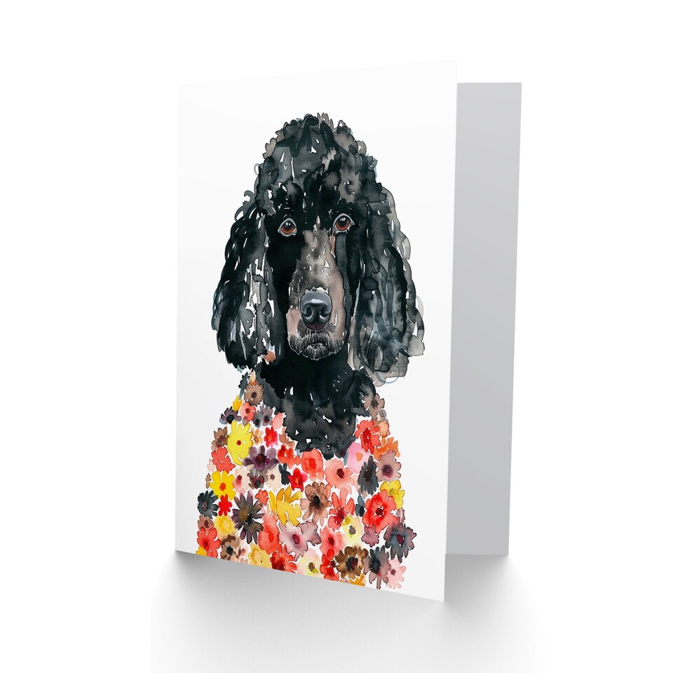 image 1 of Black Poodle Colourful Flower Fur Coat Dog Lover Birthday Card