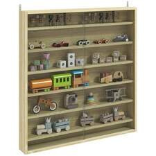 HOMCOM 7-Tier Wall Display Cabinet w/ Shelves Glass Doors, Oak Brown
