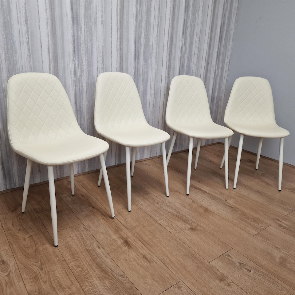 image 1 of Dining Table Set with 4 Cream Faux Leather Chairs Kitchen Dining Room Furniture