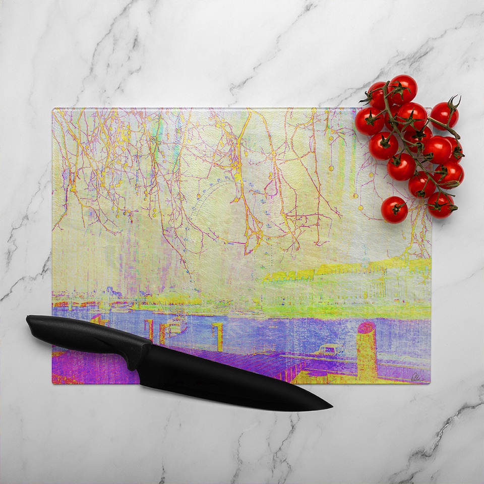 image 1 of London Eye Tree Drops Glass Chopping Board | Multi