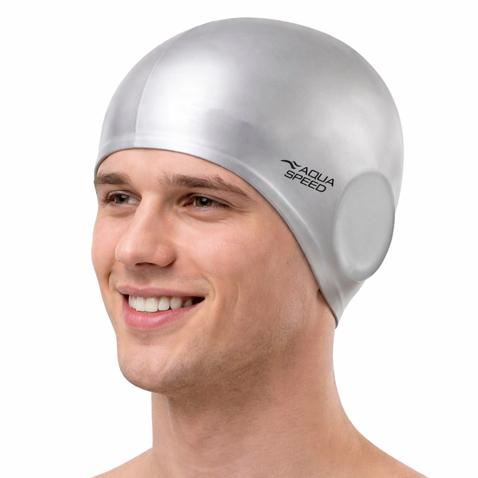 image 1 of Unisex Adult Full Ear Coverage Swimming Cap | Soft Silicone Cap for Pool Use | Silver | Silver | One Size | 1