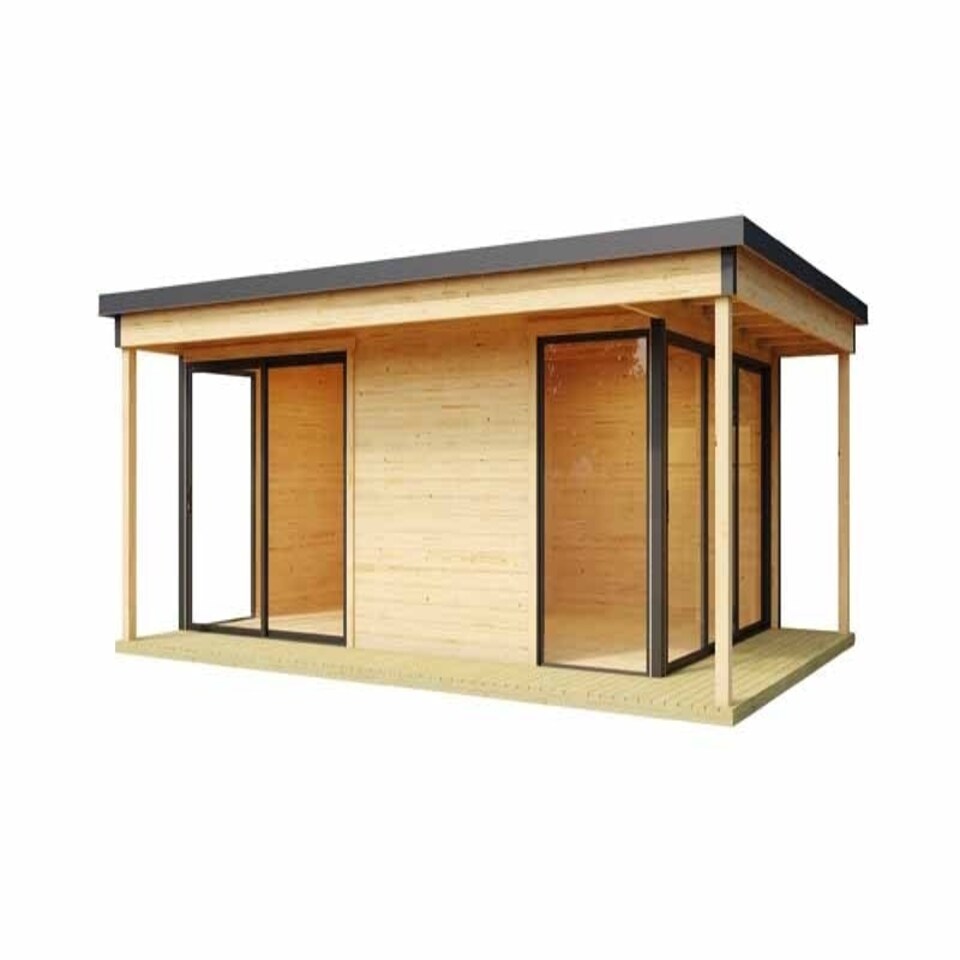 image 1 of Domeo 3 v2 + Domeo 3 v2 AL. pakk-Log Cabin, Wooden Garden Room, Timber Summerhouse, Home Office - L608.4 x W418.9 x H239.4 cm Brown