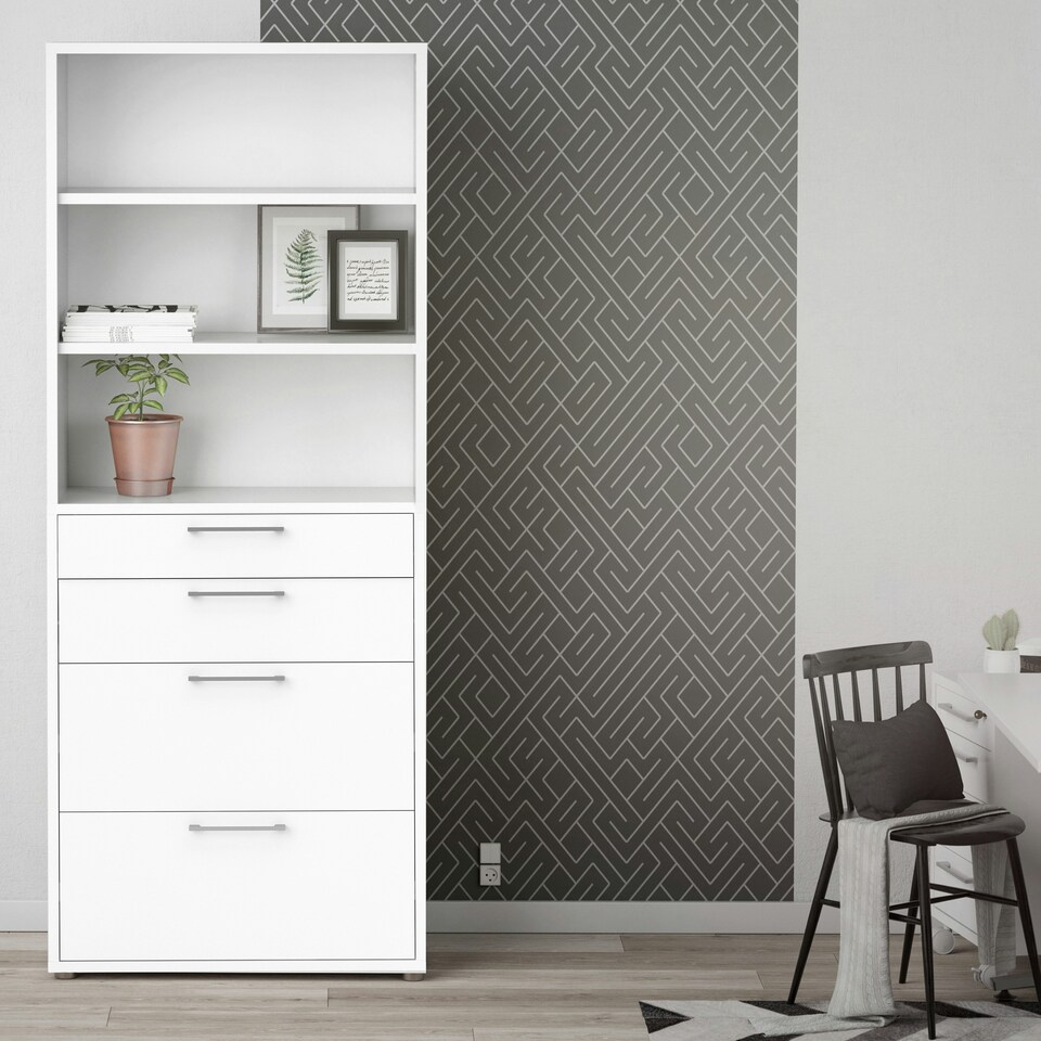 image 1 of Prima Bookcase 2 Shelves with 2 Drawers 2 File Drawers in White