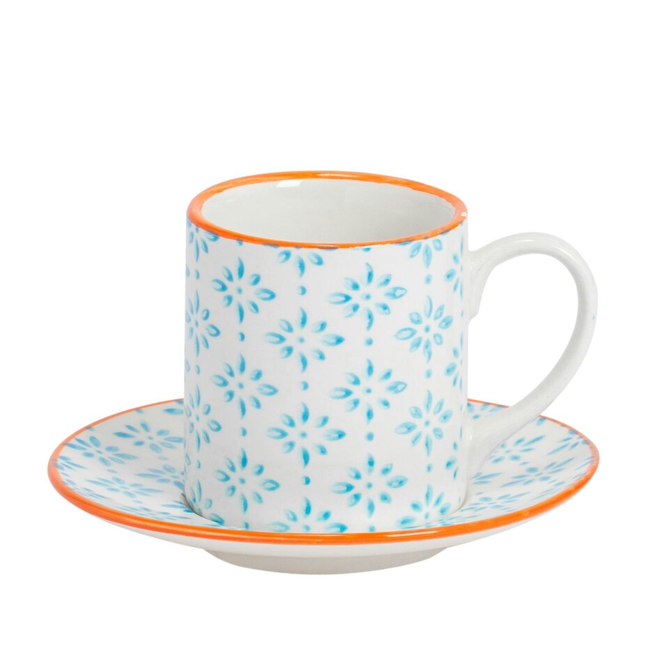 image 1 of Nicola Spring 12 Piece Hand-Printed Espresso Cup & Saucer Set - 65ml - Blue