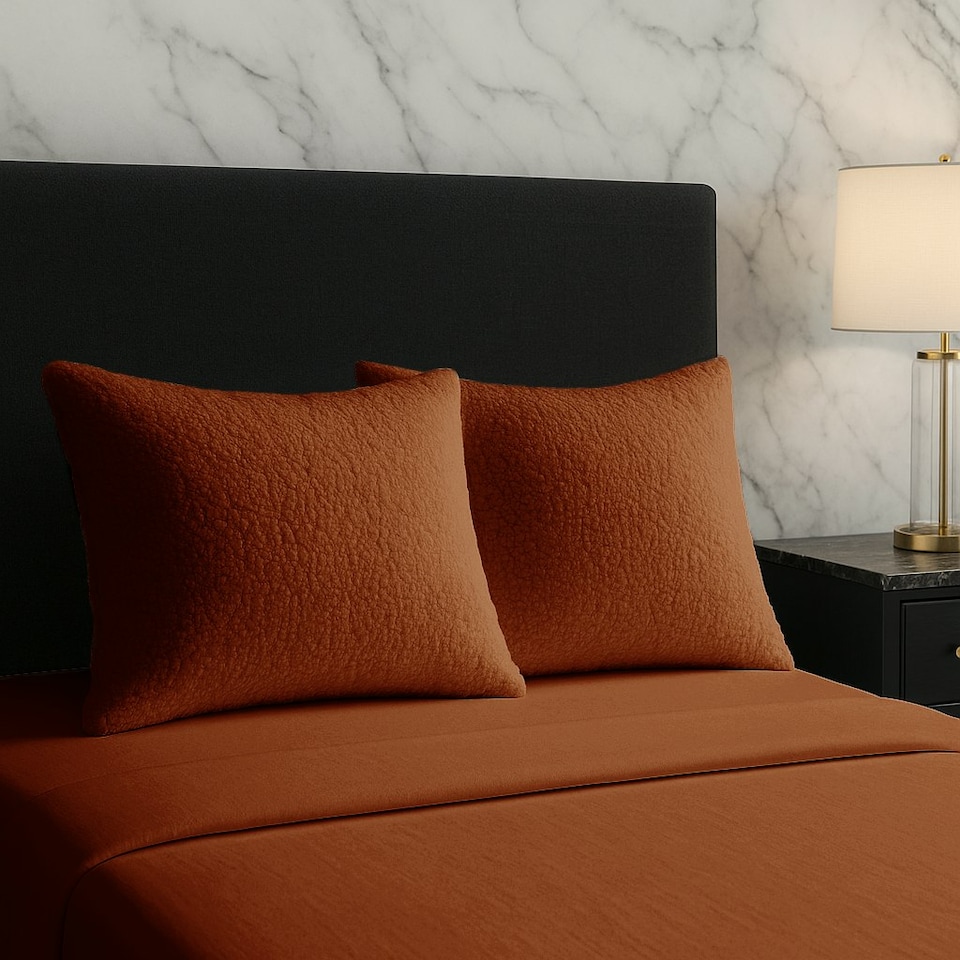 image 1 of Teddy Bear Fleece Super Soft Cosy Pillow Case Pair Orange | Orange